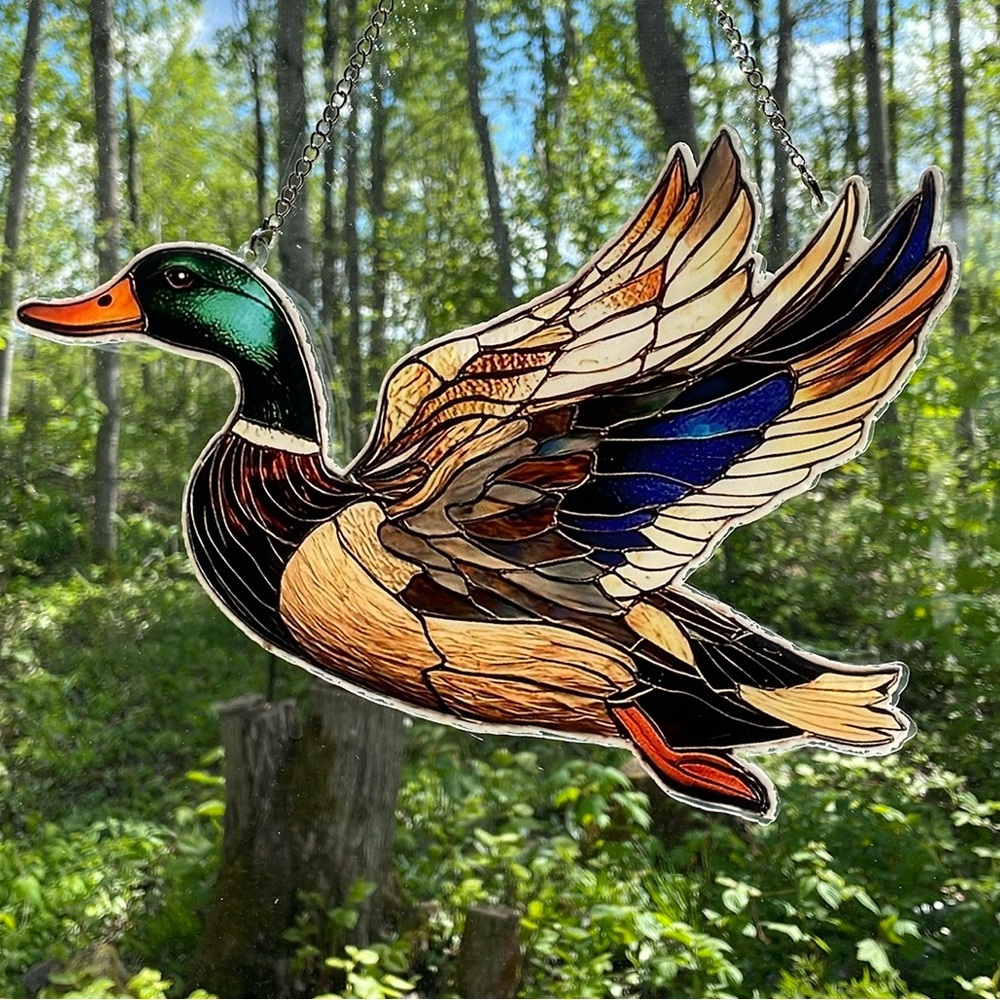 Suncatcher Acrylic 12” Duck Bird Faux Stained Glass Home Garden Decoration